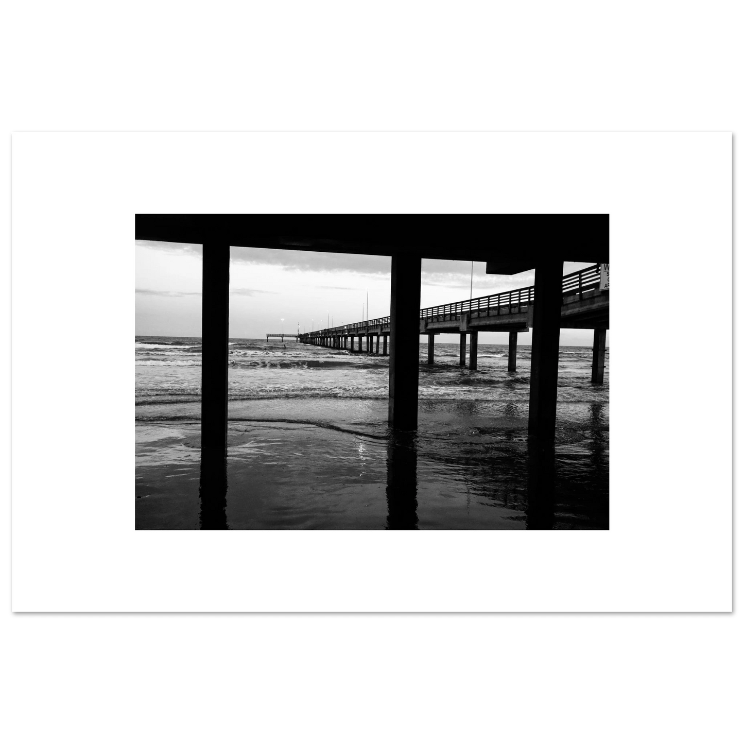 Columns of an Ocean Pier; Port Aransas, Texas Black & White Framed Fine Art Prints