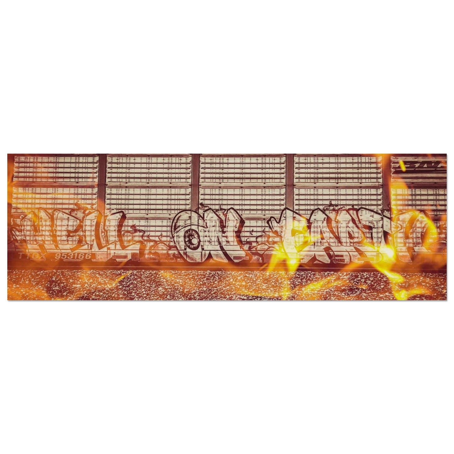 "Hell on Earth" w/ Fire; Train Car Graffiti, Livingston, Montana Wood Prints