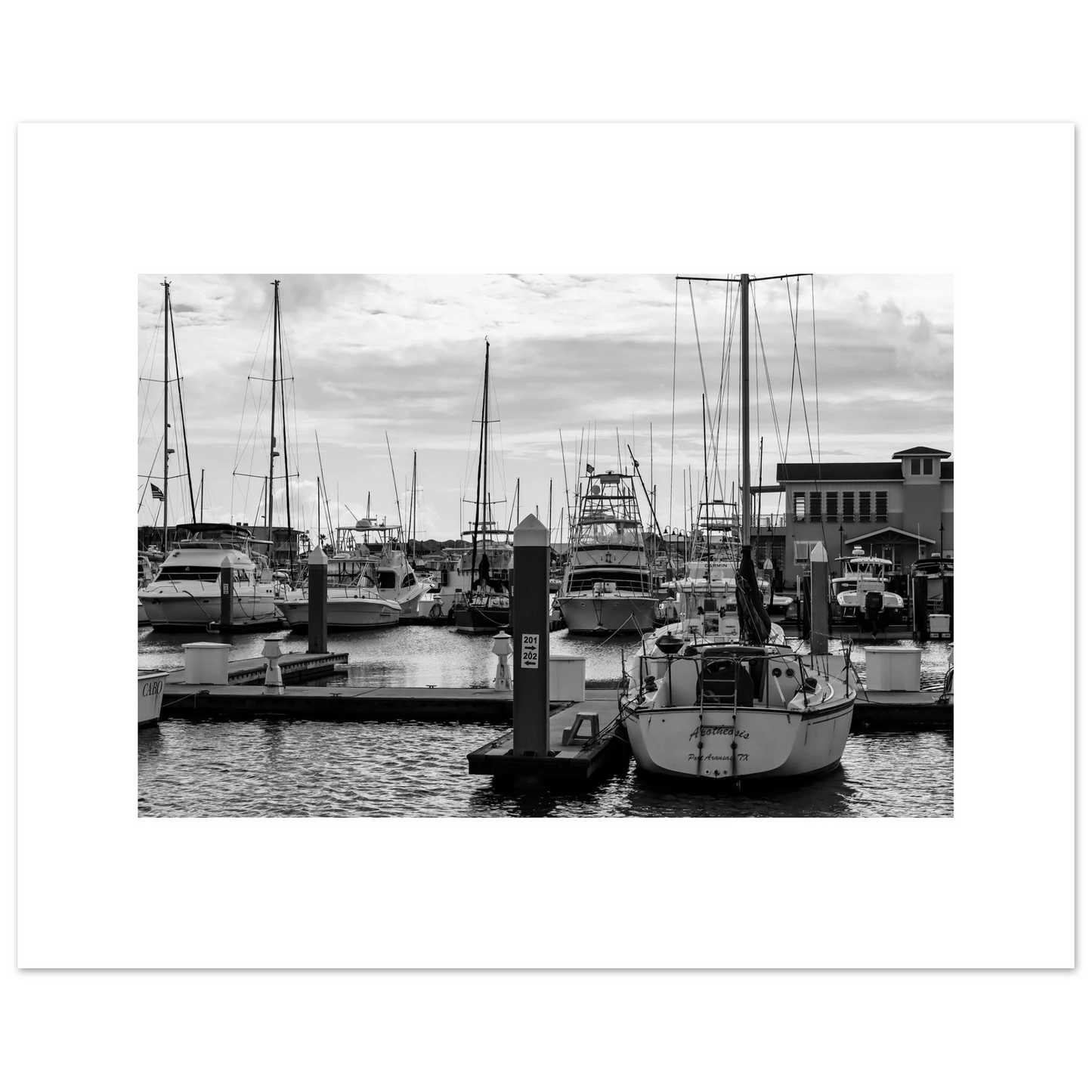 Ocean Marina; Port Aransas, Texas Black & White Fine Art Prints