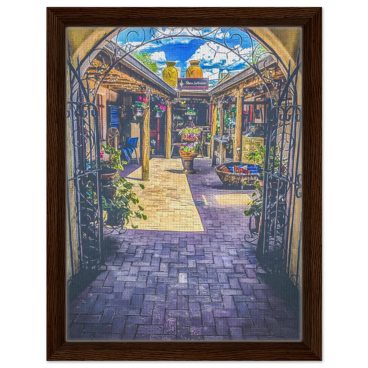 Adobe Courtyard; Taos, New Mexico Framed Canvas Prints
