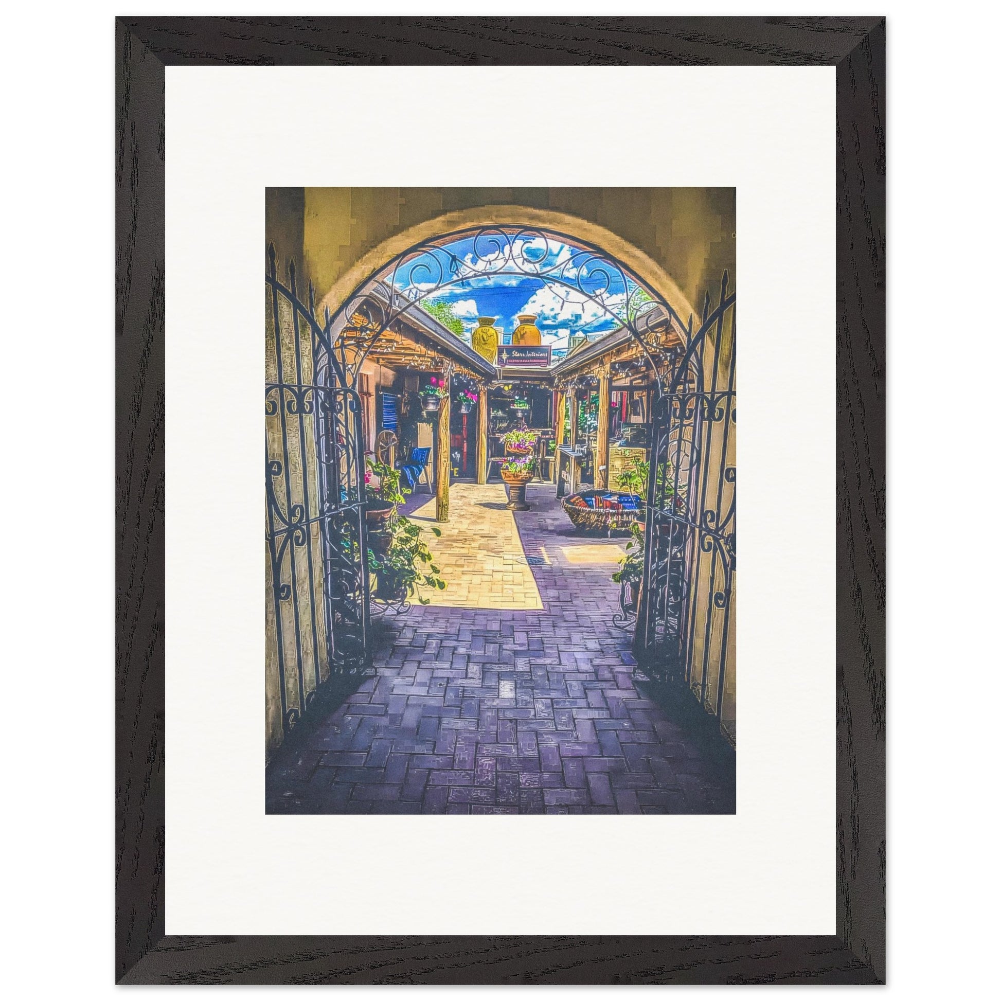 Adobe Courtyard; Taos, New Mexico Wooden Framed Prints
