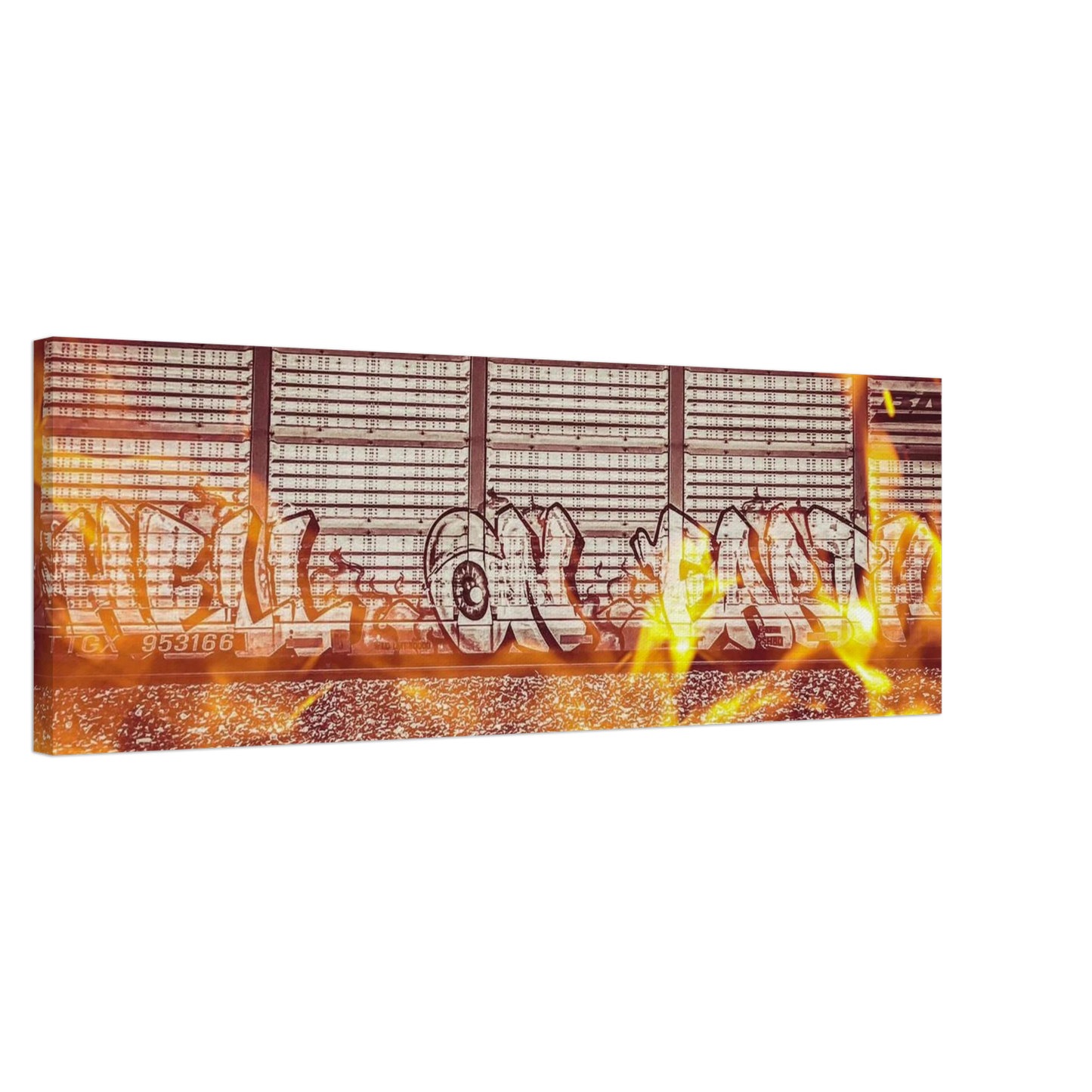 "Hell on Earth" w/ Fire; Train Car Graffiti, Livingston, Montana Canvas Prints