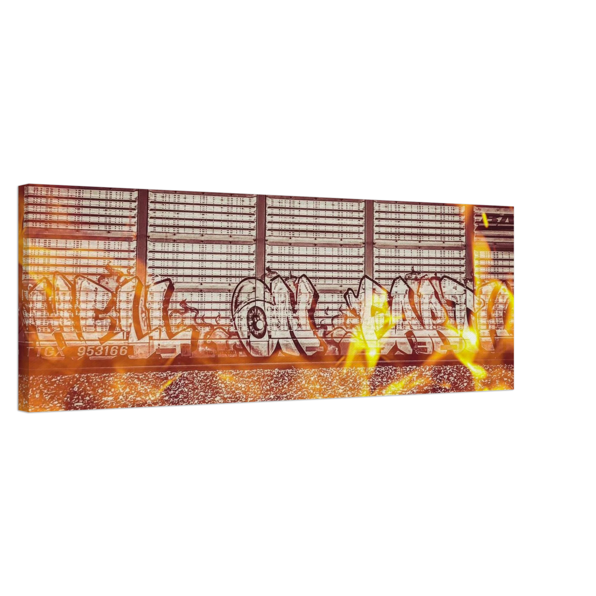 "Hell on Earth" w/ Fire; Train Car Graffiti, Livingston, Montana Canvas Prints