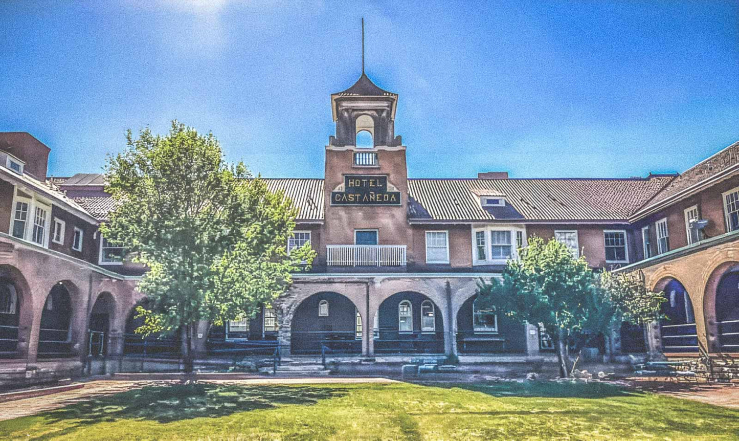 Historic Hotel Castaneda. The first Fred Harvey hotel on a sunny day