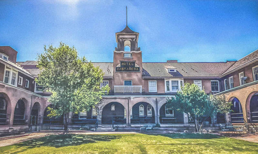 Historic Hotel Castaneda. The first Fred Harvey hotel on a sunny day