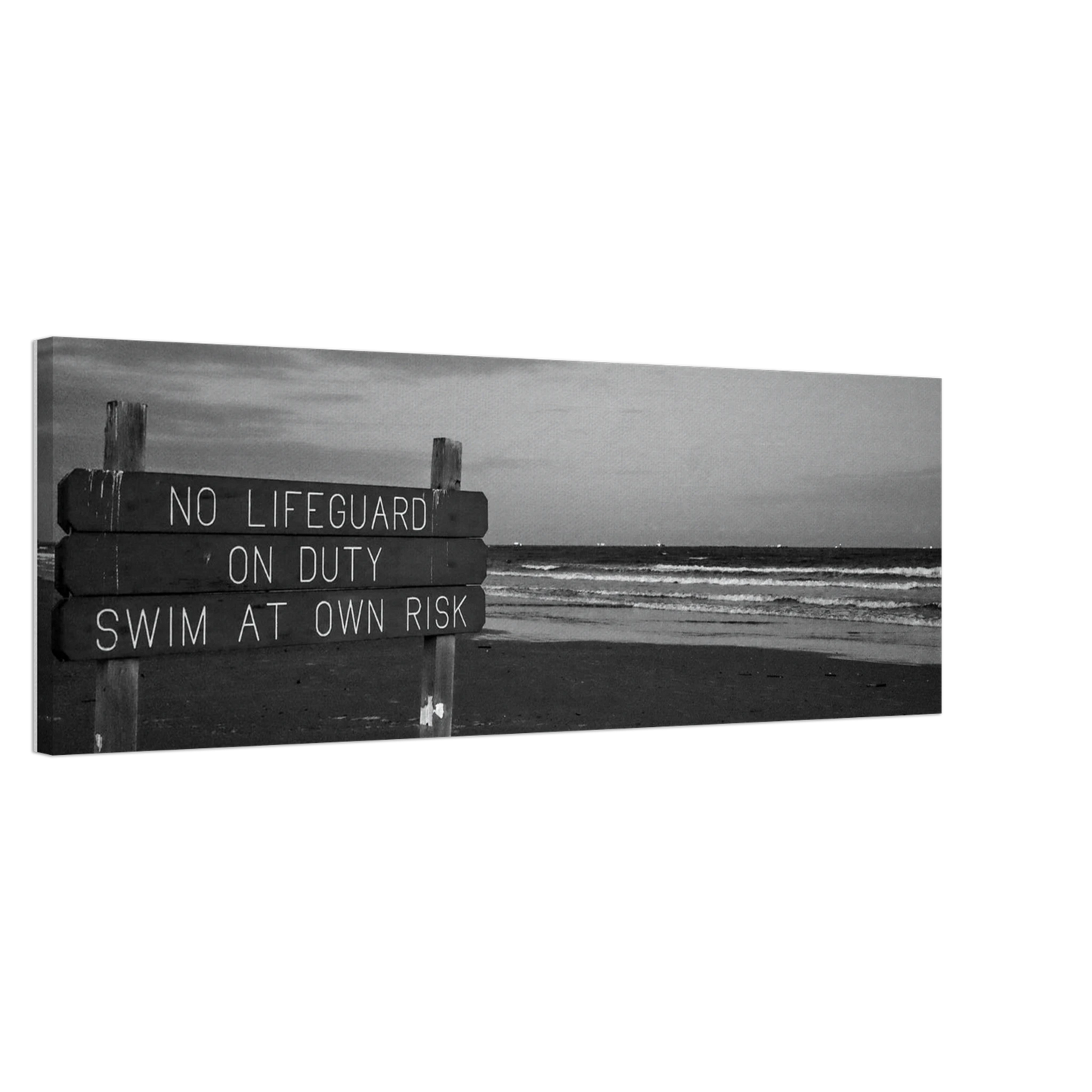 "No Lifeguard On Duty;" Port Aransas, Texas Black & White Canvas Prints