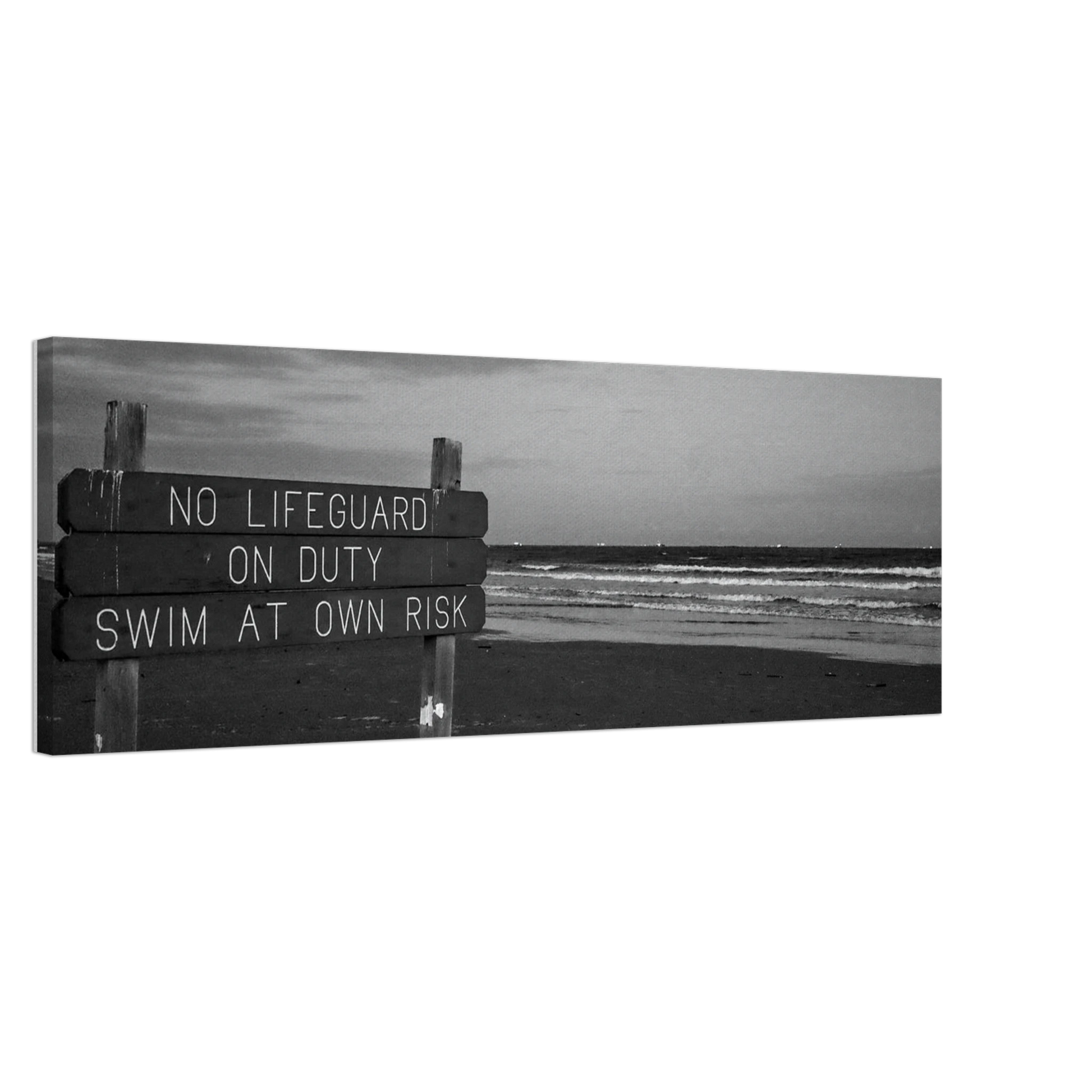 "No Lifeguard On Duty;" Port Aransas, Texas Black & White Canvas Prints