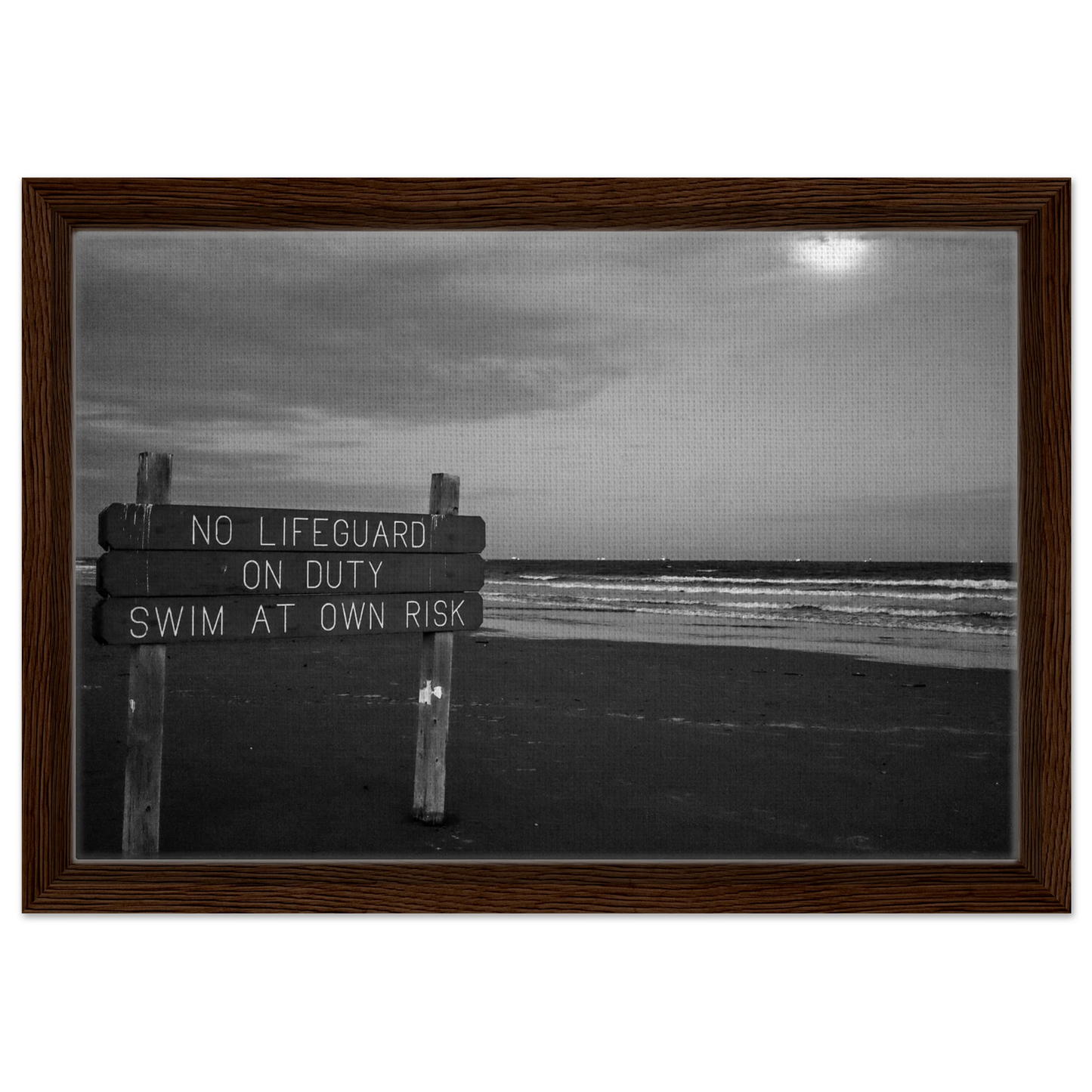 "No Lifeguard On Duty;" Port Aransas, Texas Black & White Framed Canvas Prints
