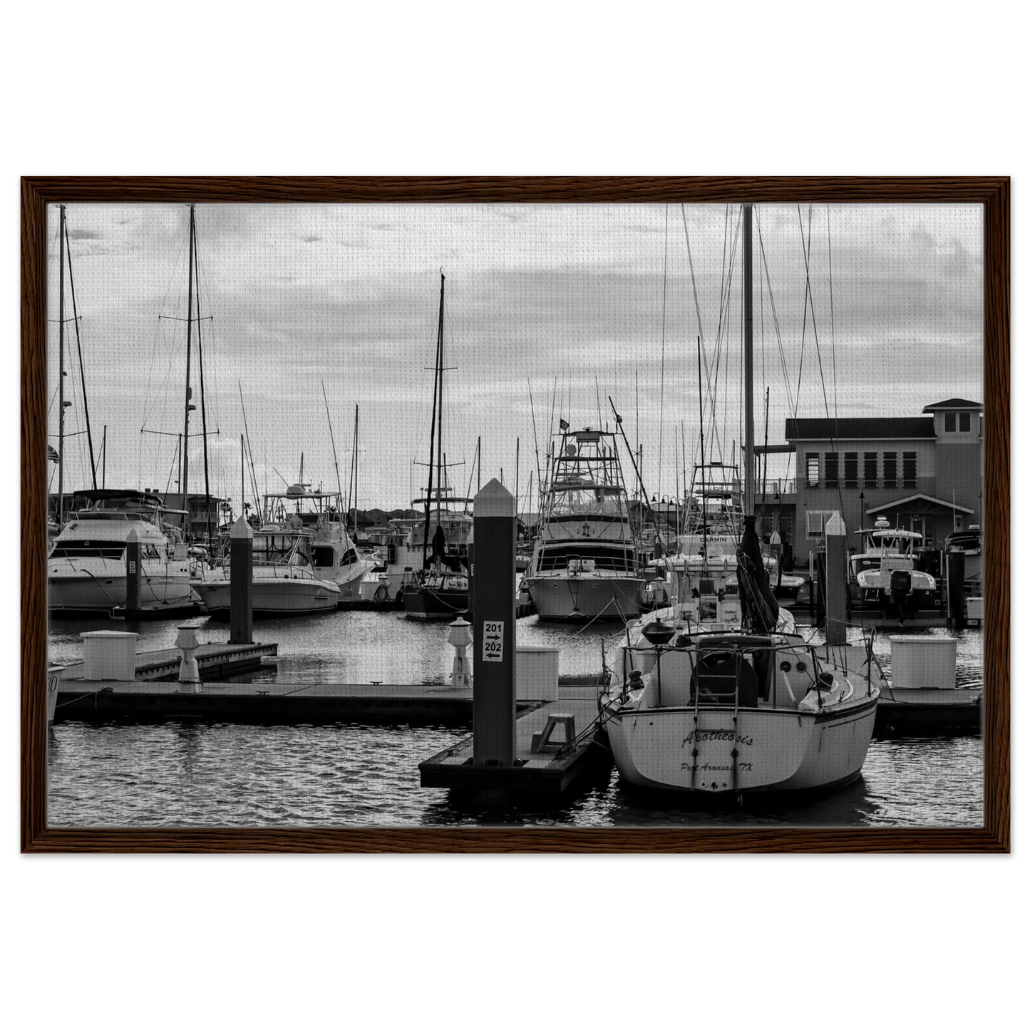 Ocean Marina; Port Aransas, Texas Black & White Framed Canvas Prints