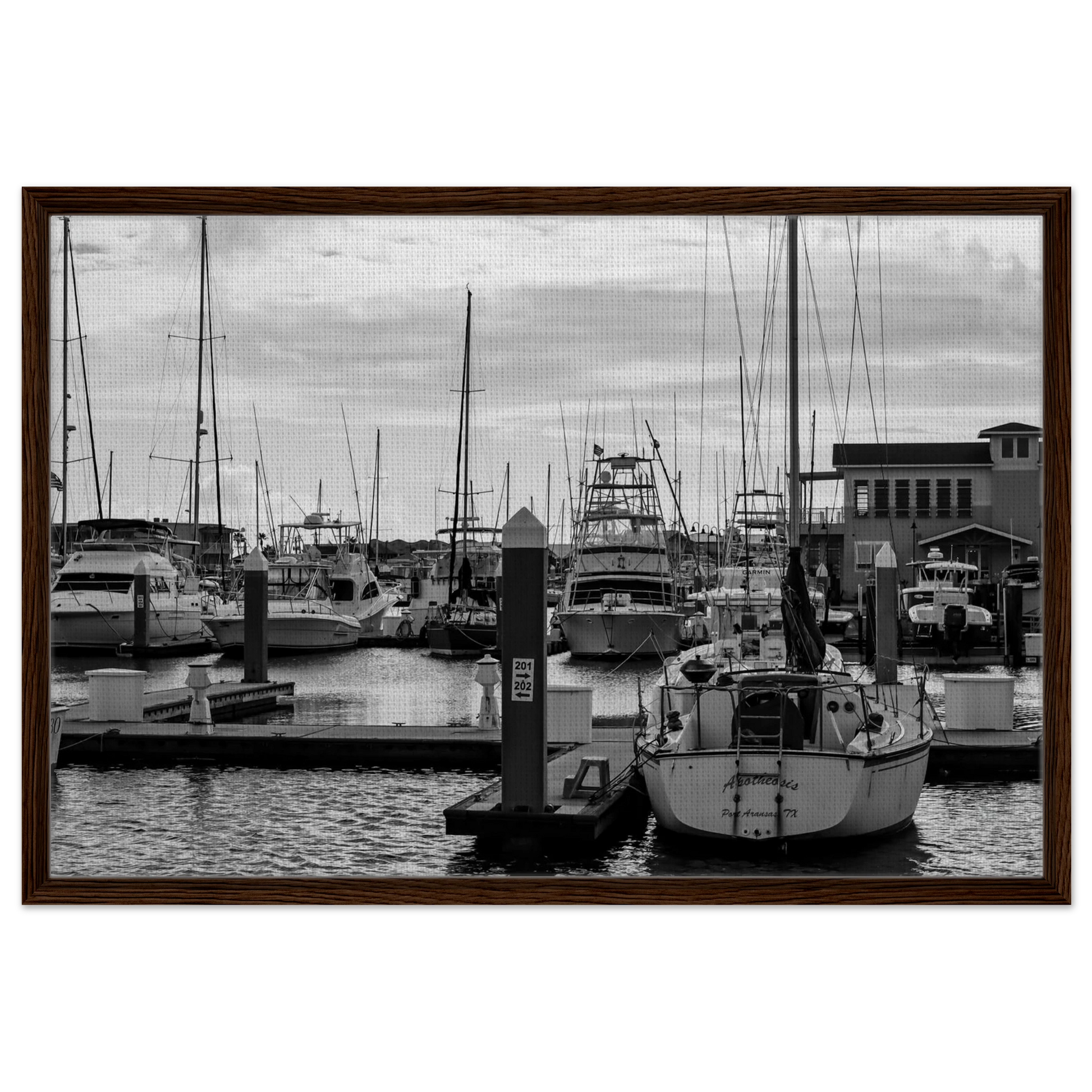Ocean Marina; Port Aransas, Texas Black & White Framed Canvas Prints