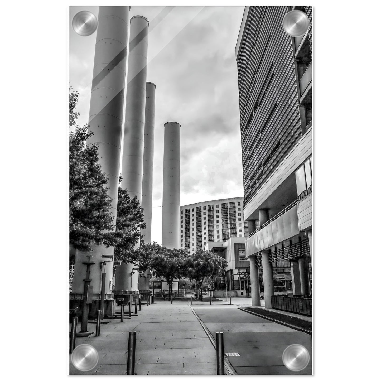 Power Plant Dr.; Austin, Texas Black & White Acrylic Prints