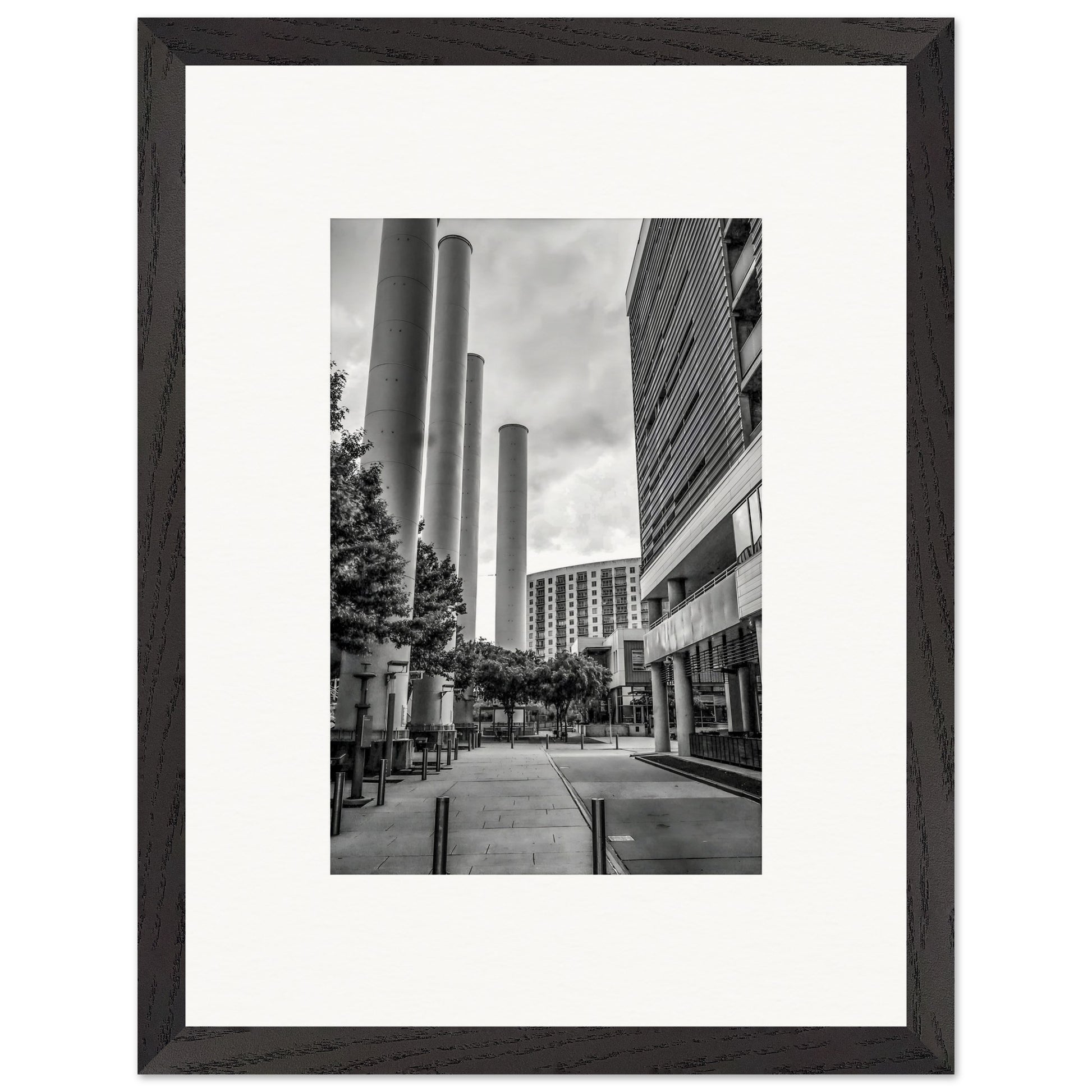Power Plant Dr.; Austin, Texas Black & White Wooden Framed Prints