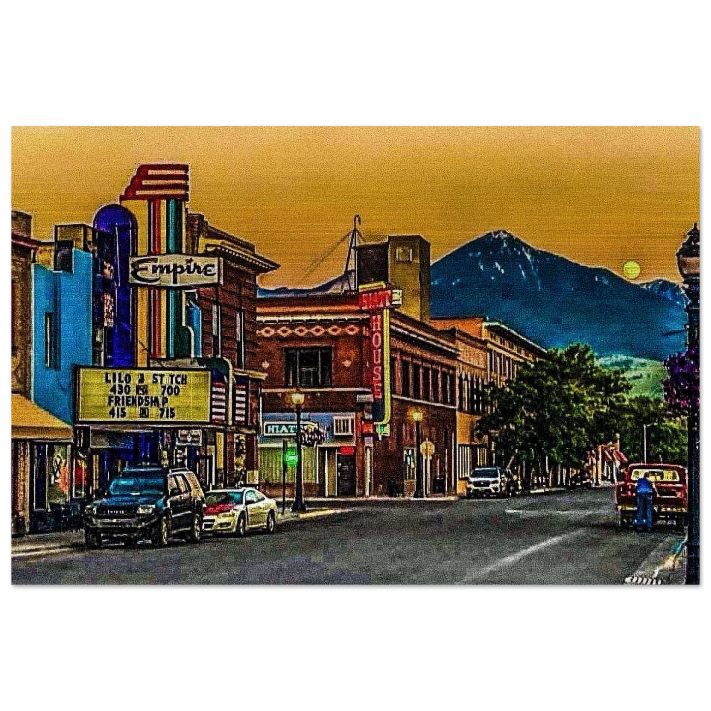 Second Street Dusk; Livingston, Montana Brushed Aluminum Prints