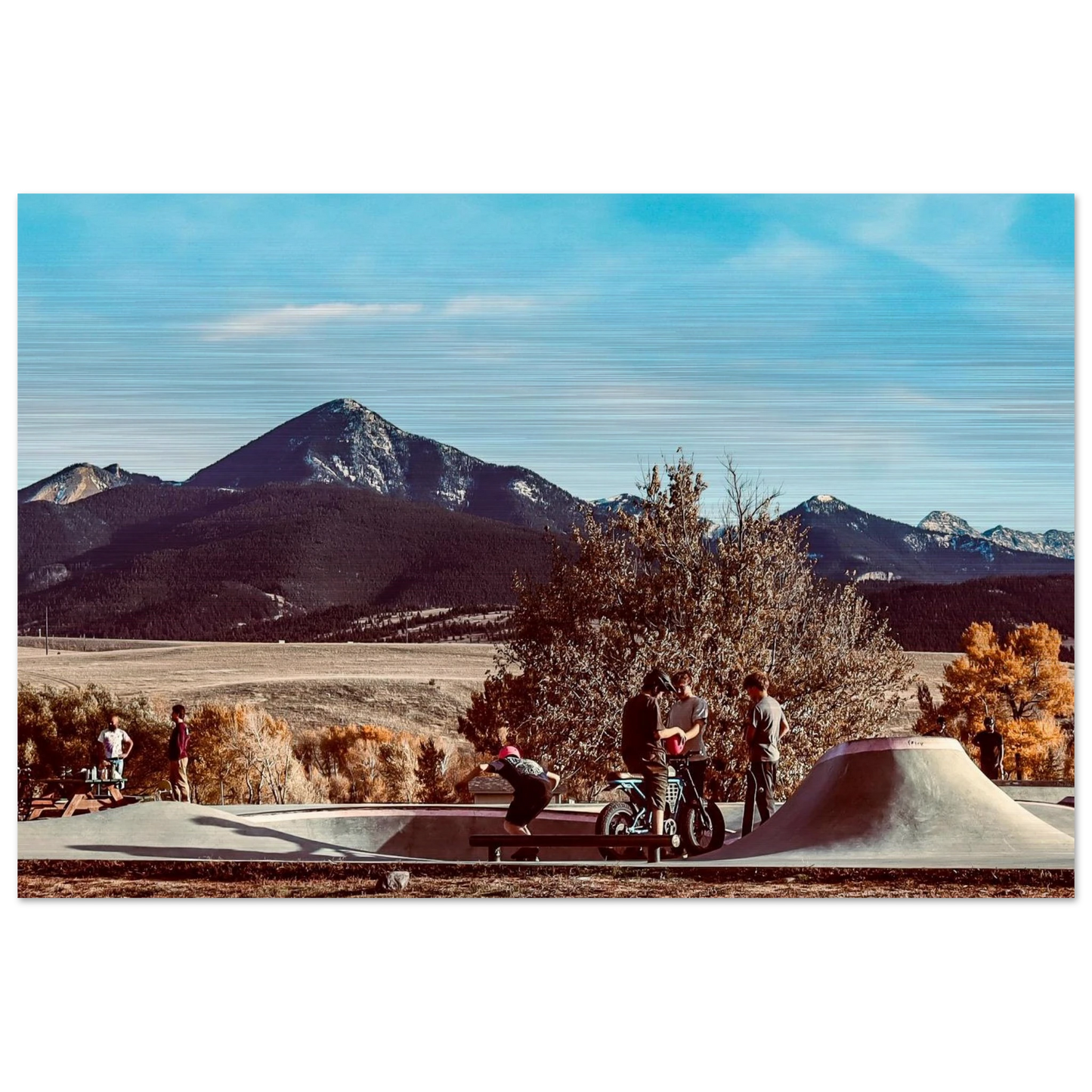 Skate Park & Mountains; Livingston, Montana Brushed Aluminum Prints