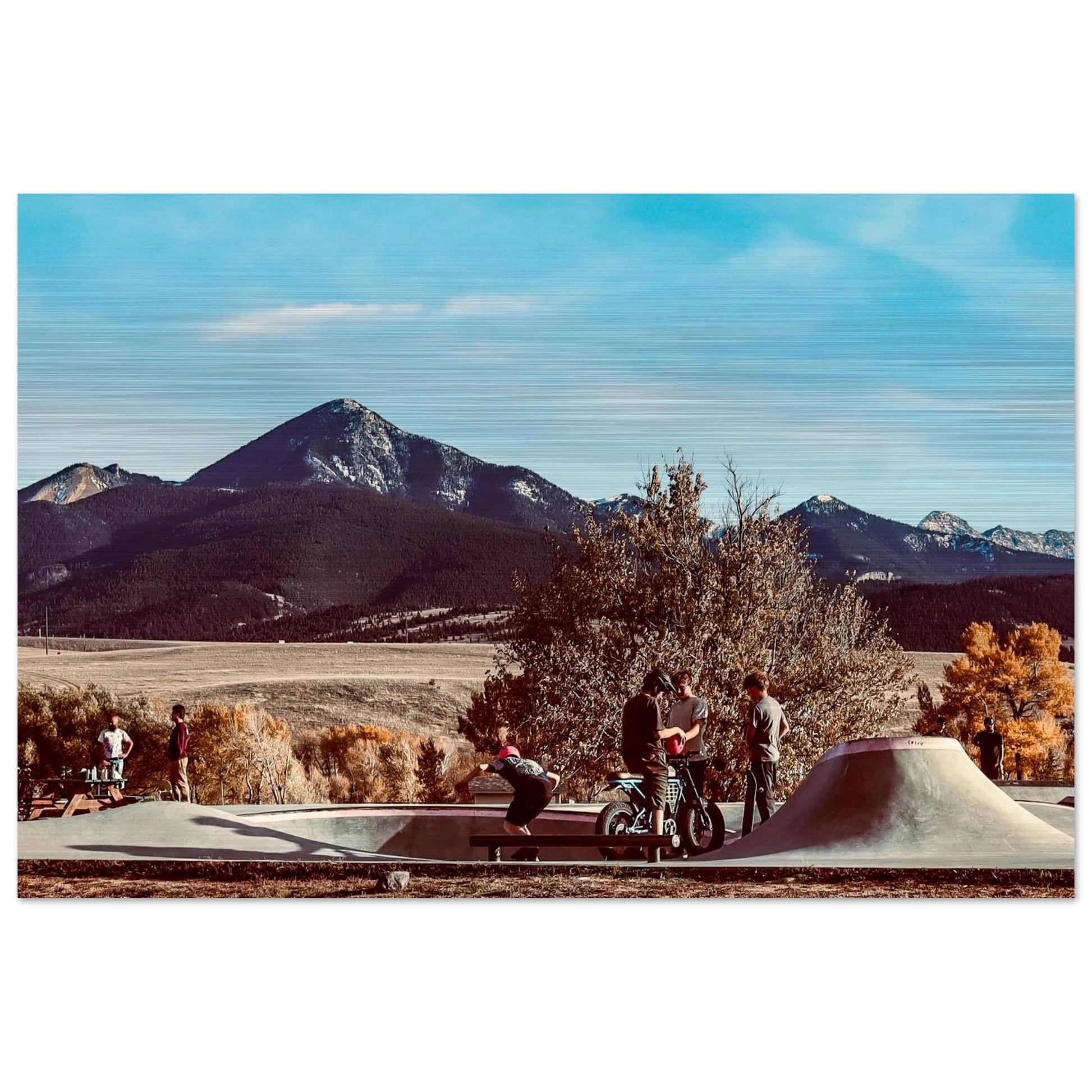 Skate Park & Mountains; Livingston, Montana Brushed Aluminum Prints