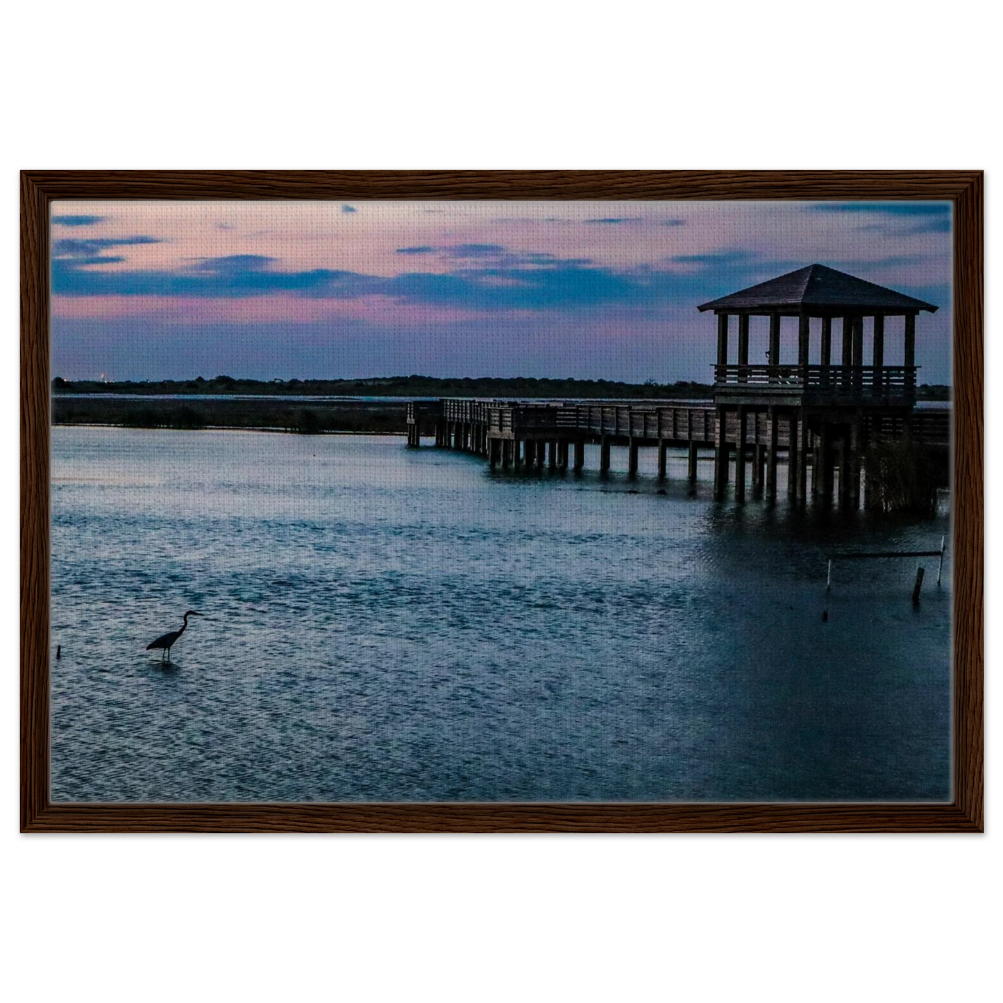 The Heron's Sunset; Port Aransas, Texas Framed Canvas Prints