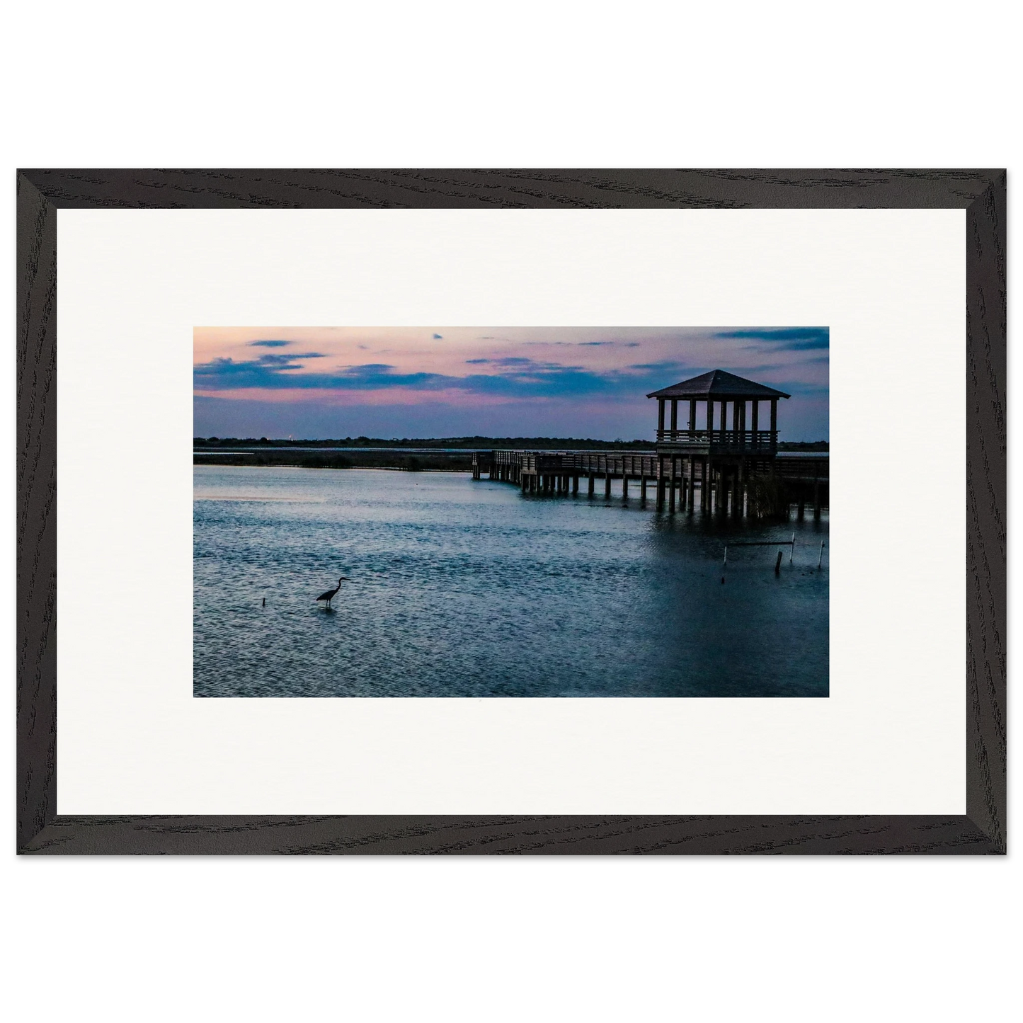 The Heron's Sunset; Port Aransas, Texas Wooden Framed Prints