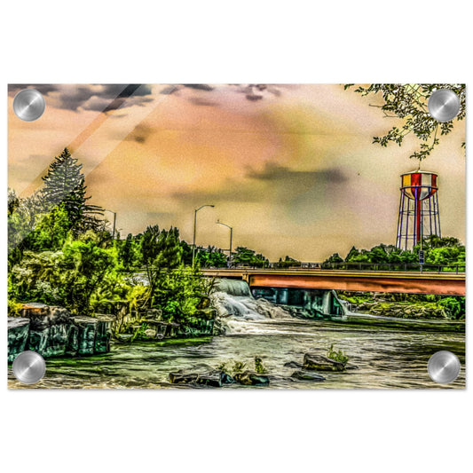 Water Tower & the Snake River; Idaho Falls, Idaho Acrylic Print Communitea Books James Bonner